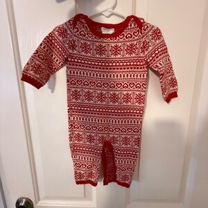 Max Studio Red and White Holiday Patterned Kids Knit One Piece